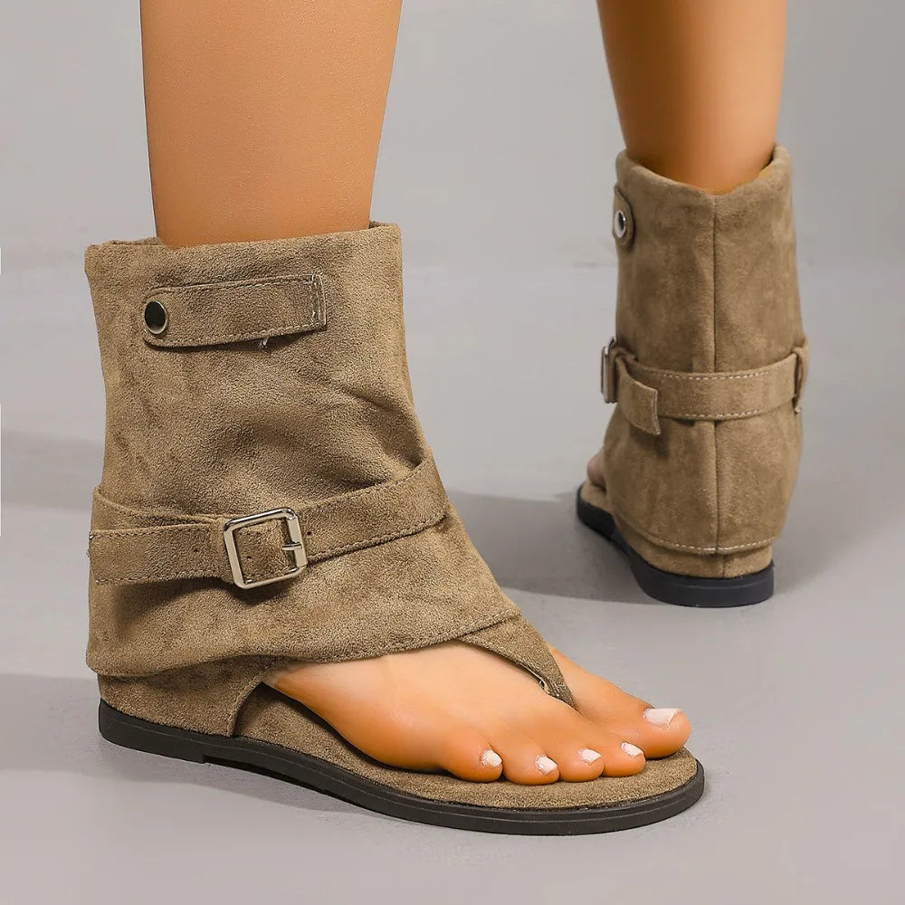 New 2026 Summer Women Sandals Boots Fashion Open Toe Flats Sheepskin Sandals Retro High Top Ladies Street Shoes Zapatos De Mujer Zpaxo