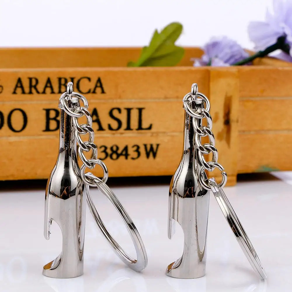 Outdoor Zinc Alloy Beer Key Ring Wine Bottle Shaped Opener Key Chain Zpaxo