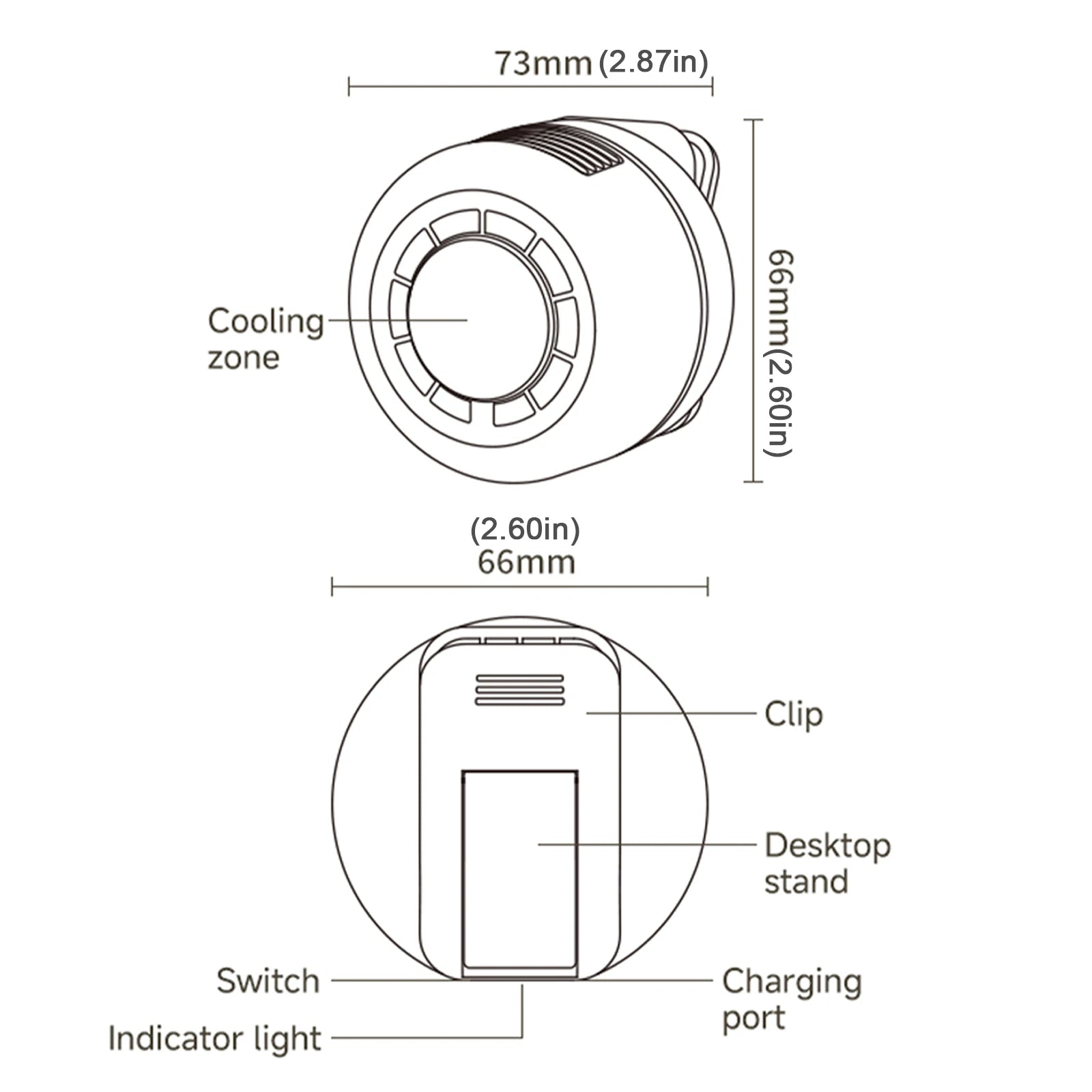 Silent Personal Fans 3 Speed Adjustable Pocket Fan 1800mAh Battery Type-C Rechargeable for Office Camping Travel Outdoor Zpaxo