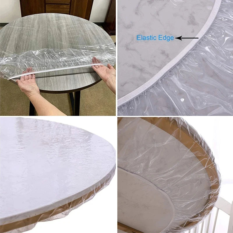 Fitted Round Tablecloth Transparent Waterproof Oil-proof Table Cover Zpaxo