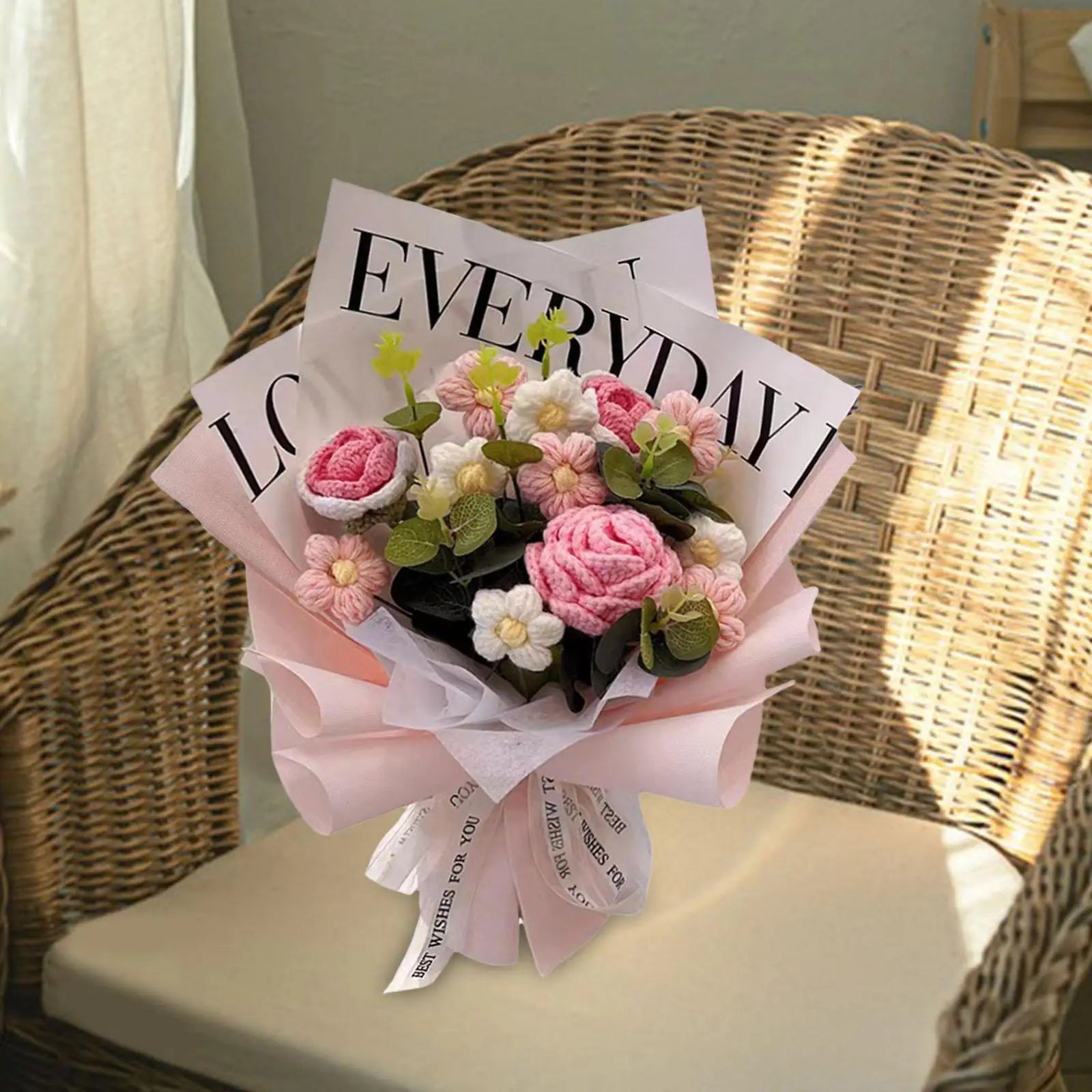 Crochet Flower Bouquet – Handmade Artificial Flowers Home Decor Artificial Flower Bouquet Zpaxo Pink