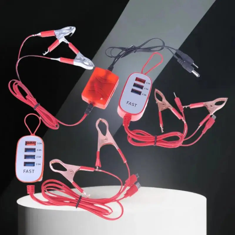 USB Battery Charger Adapter – Crocodile Clips 12-24V Multi-Port