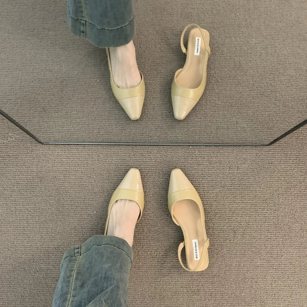 Low Heel Baotou Sandals Women's French Nude Color Pointed Small Fragrant Style Ladies Thick Heels Back Air Style Single Shoes Zpaxo