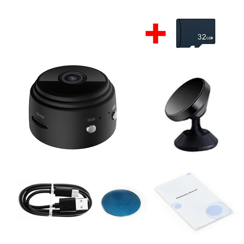Mini IP Camera 1080P HD Wireless Micro Camcorders Night Version Voice Video Security Surveillance Wifi Cameras Smart Home A9 Zpaxo Camera Add 32G Black