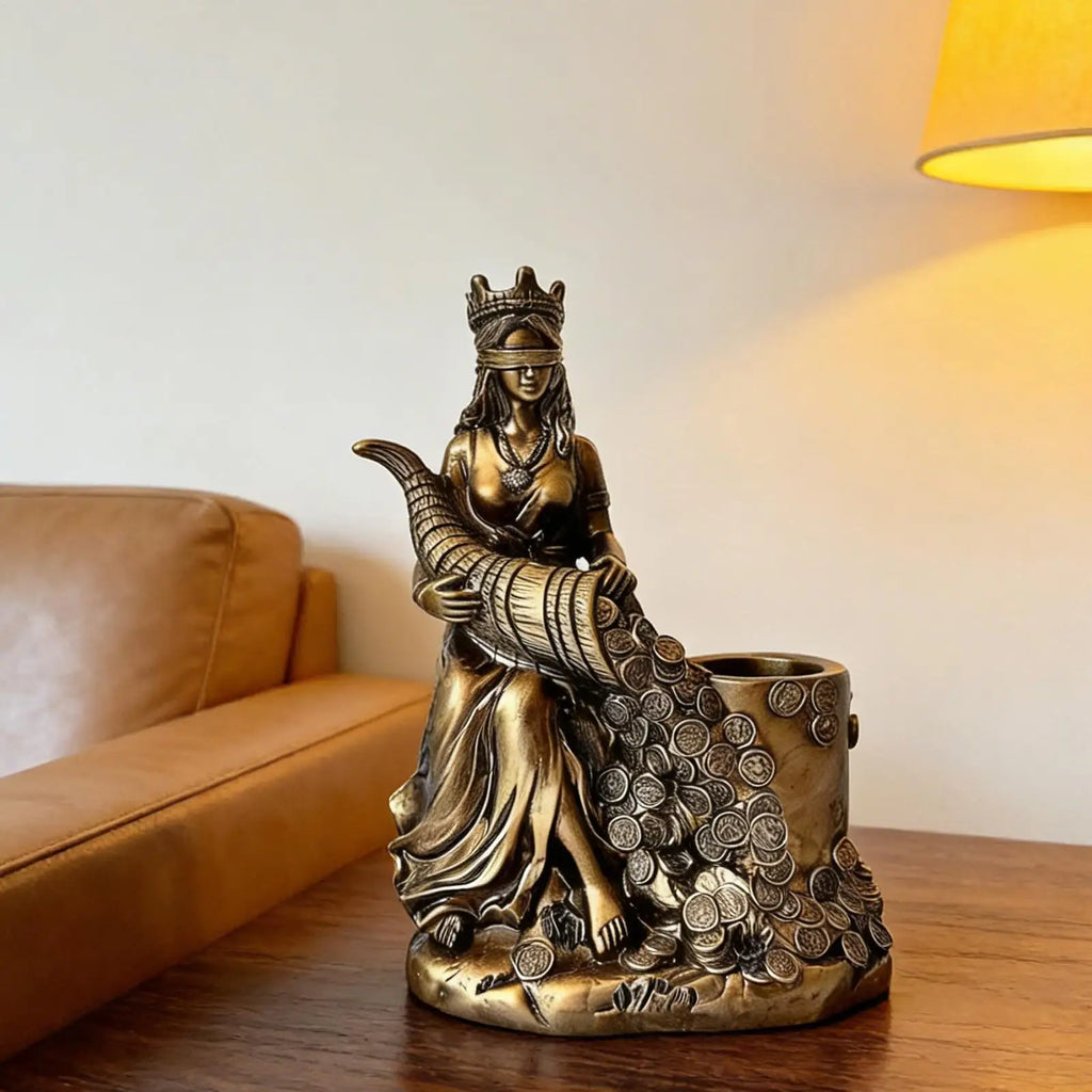 Goddess Fortune Statue Resin Figurine Pen Holder Home Accent