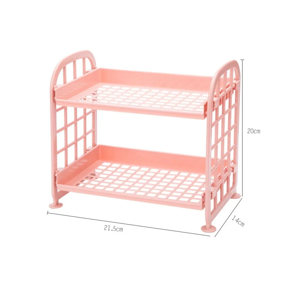 2 Layers Plastic Bathroom Storage Shelf Kitchen Countertop Organizer