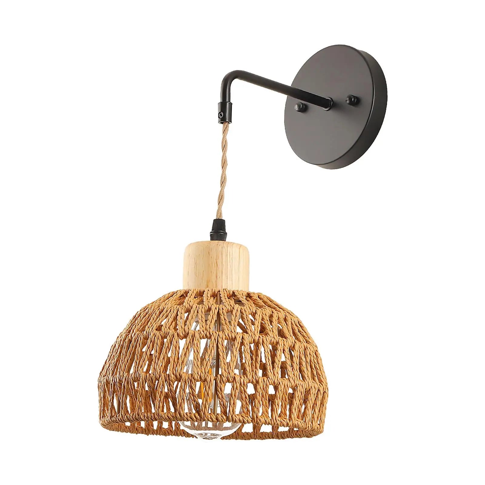 Rattan Wall Sconce Boho Indoor Handmade Shade Hand Woven Wall Light Wall Mountedlamp for Kitchen Bedroom Reading Entry Bathroom Zpaxo