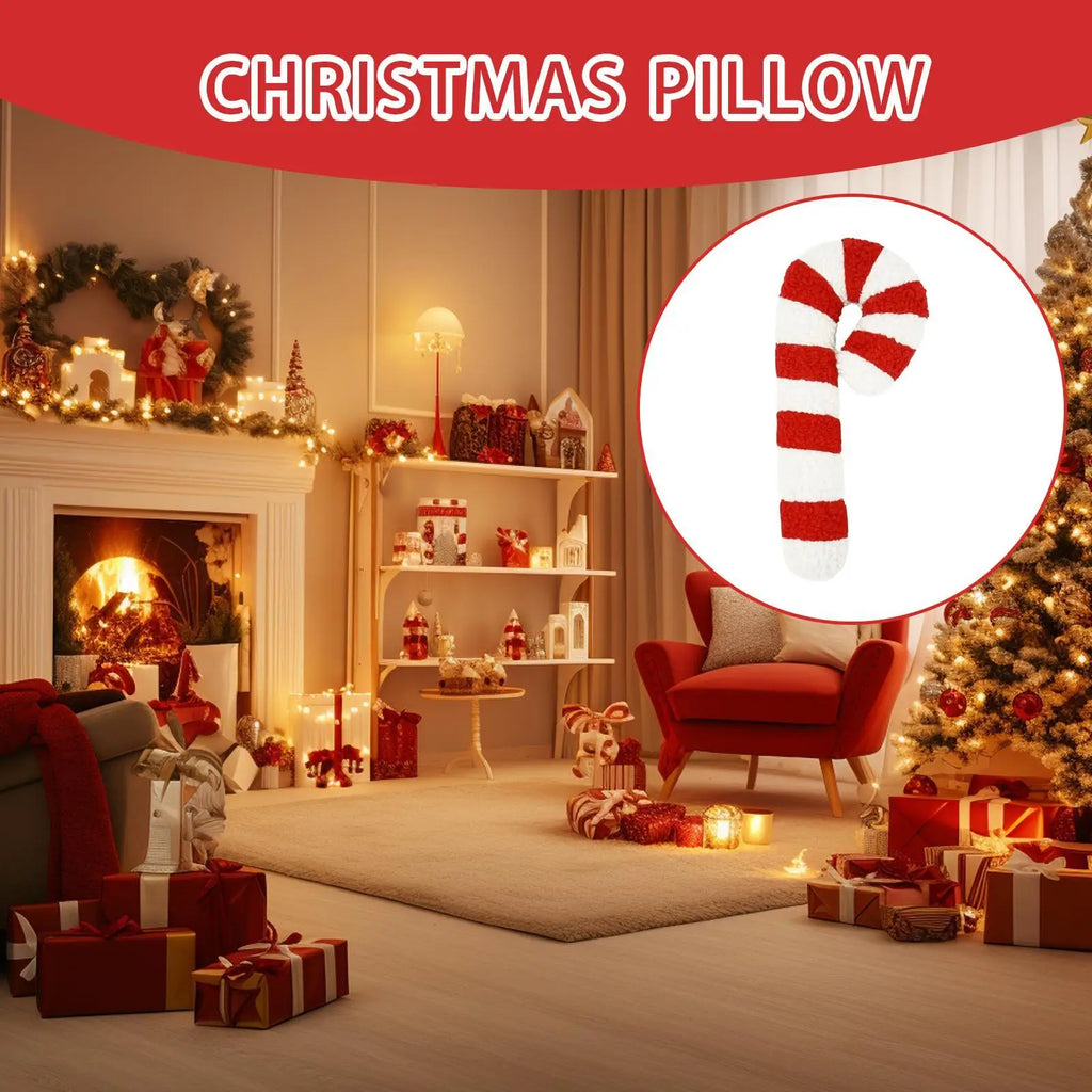 Candy Cane Pillow Christmas Holiday Plush Soft Decorative Cushion