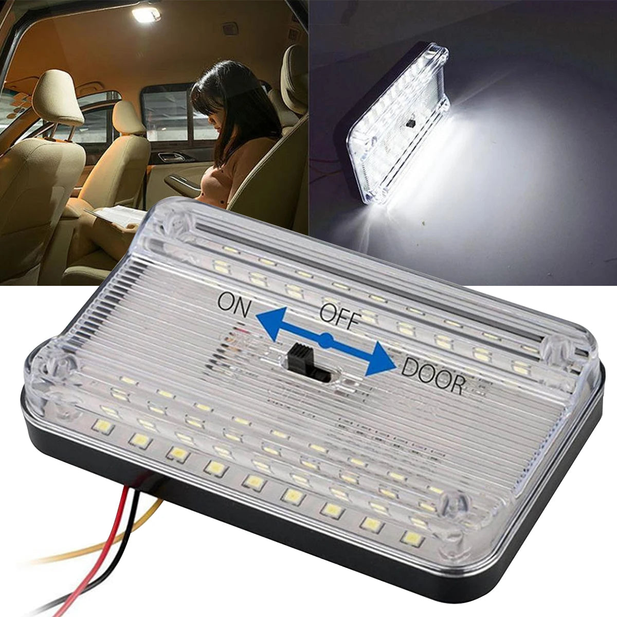 36 LED Car White Rectangular Lights 12V Vehicle Ceiling LED Lighting Lamp Auto Dome Reading Light with On/Off Switch Trunk Lamp Zpaxo