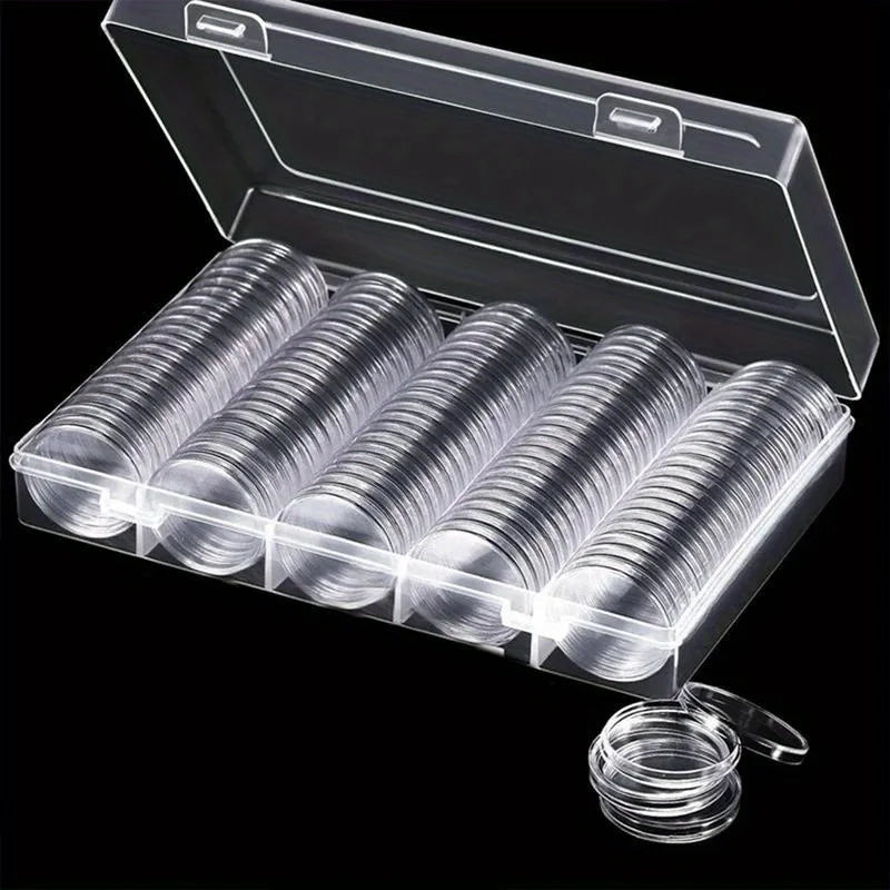 Box Coin Capsules Plastic Storage Organiser Collection Supplies Round