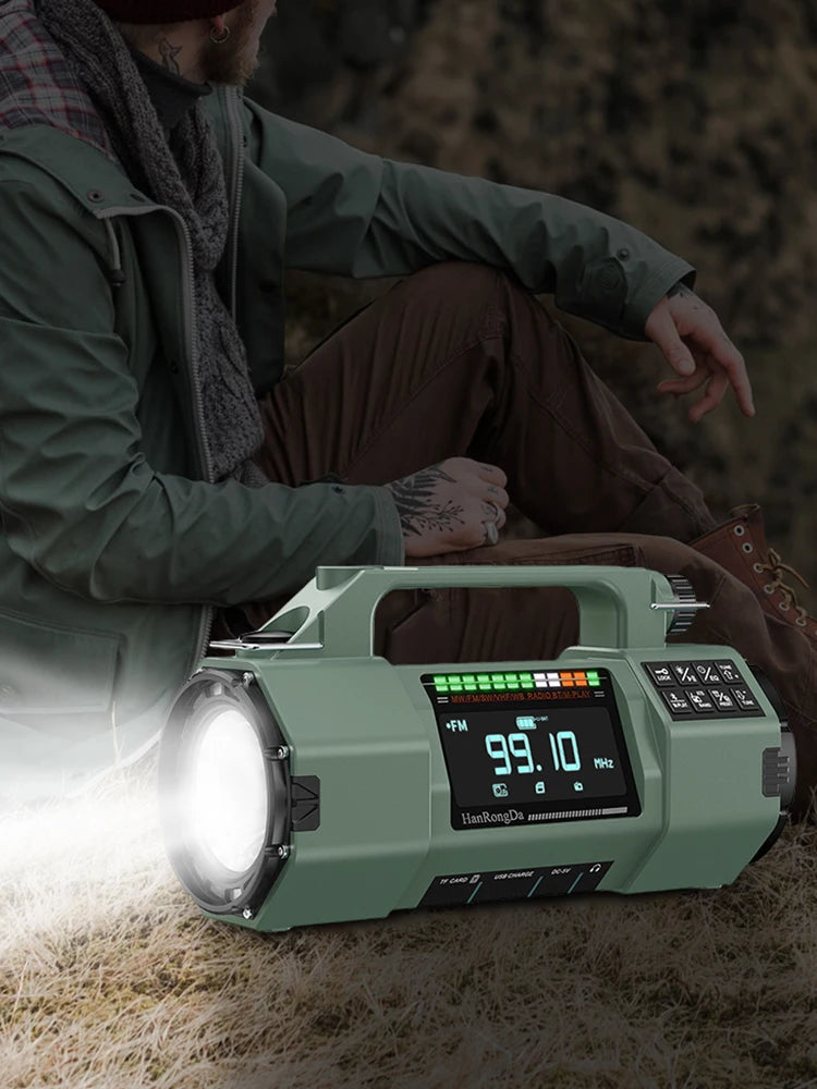 Emergency Hand Crank Radio SOS Alarm LED Flashlight BT Speaker Solar