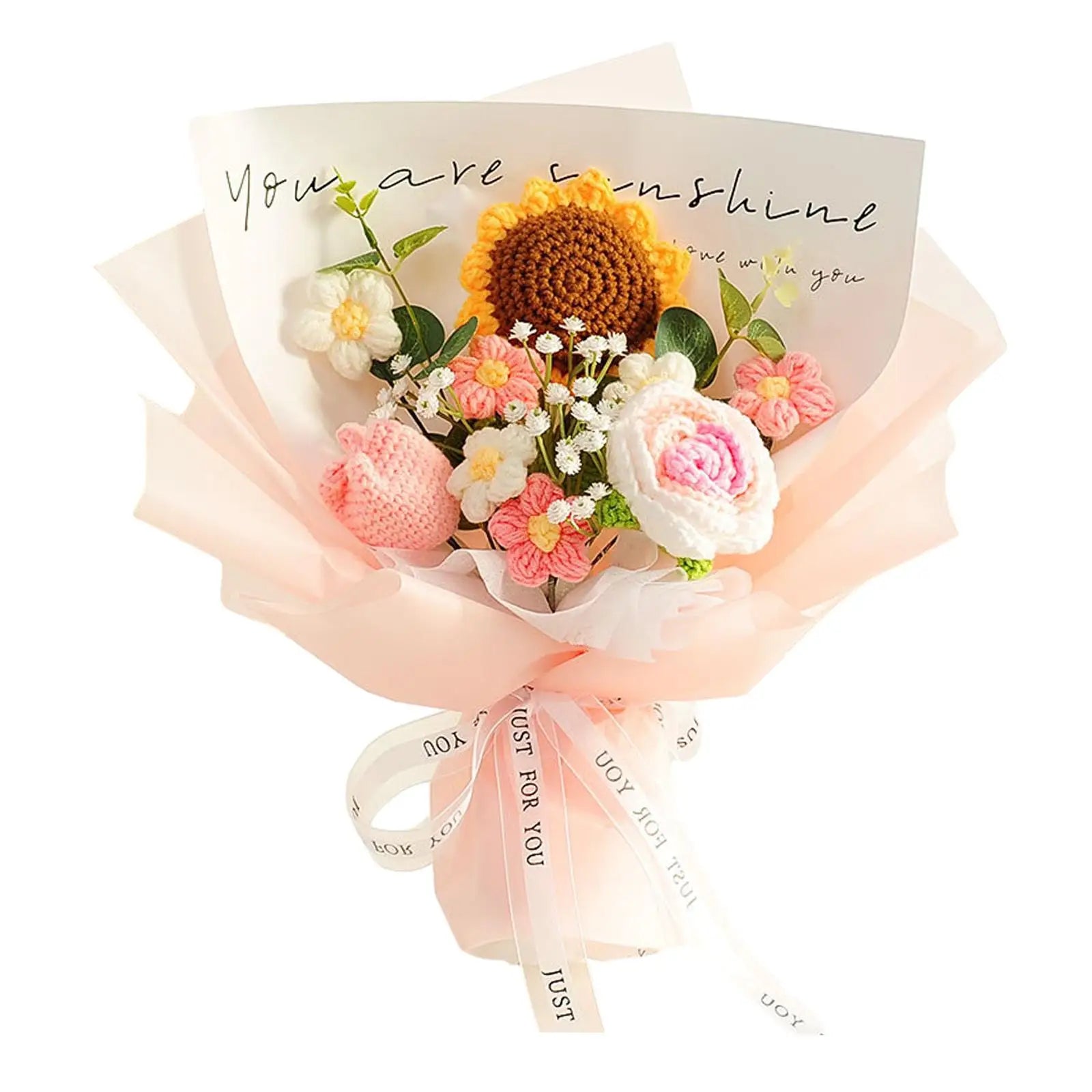 Crochet Flower Bouquet Table Centerpiece Handmade Woven Bouquet for Graduation Gift Living Room Birthday Apartment Hotel Zpaxo pink flower