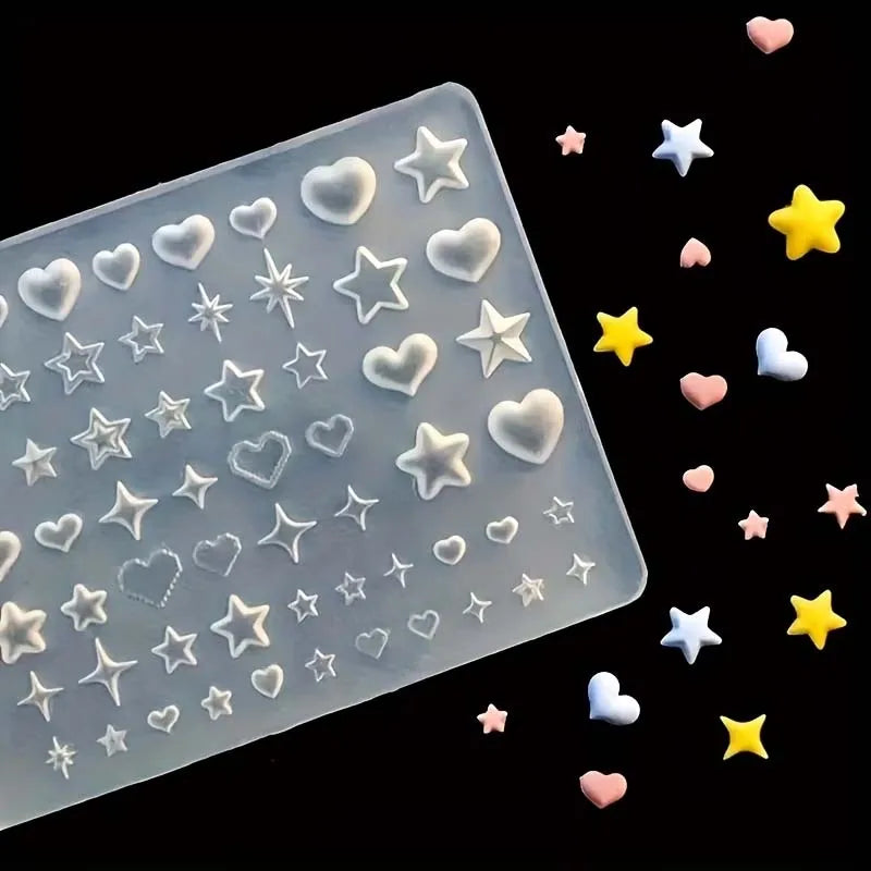 3D Starburst & Heart Silicone Molds – Nail Art & Epoxy Resin Resin Craft Mold Zpaxo