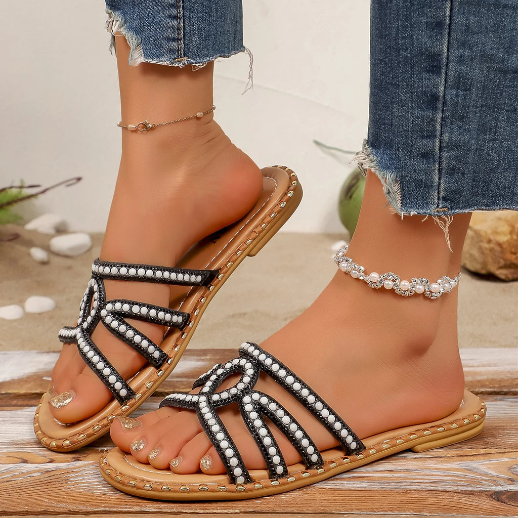 Women Rhinestone Slippers 2025 Outdoor Fashion Non-slip Beach Shoes