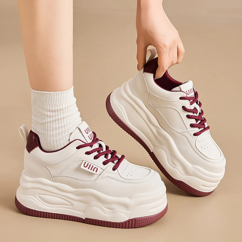 CINESSD 2023 Trendy Mesh Platform Sneakers Leather Shoes Breathable Zpaxo