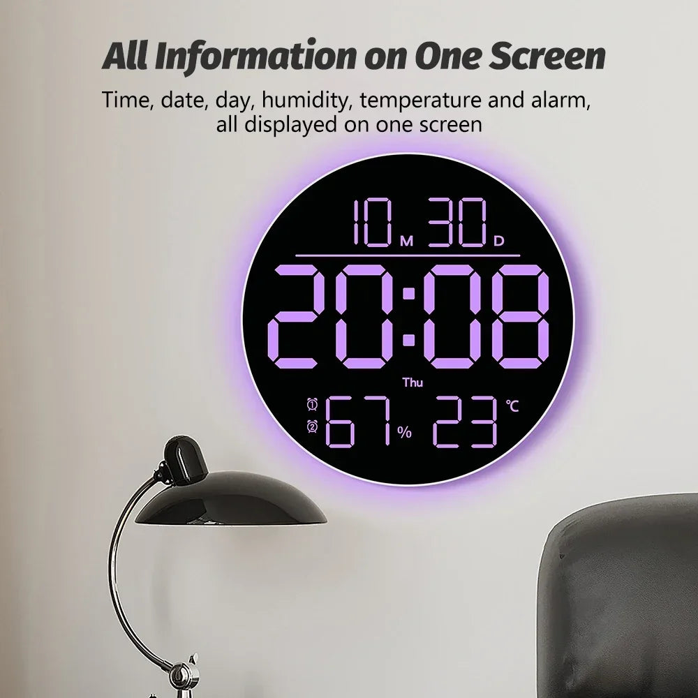 LED Multi-function RGB Wall Light Clock Date Temperature Display Auto Zpaxo
