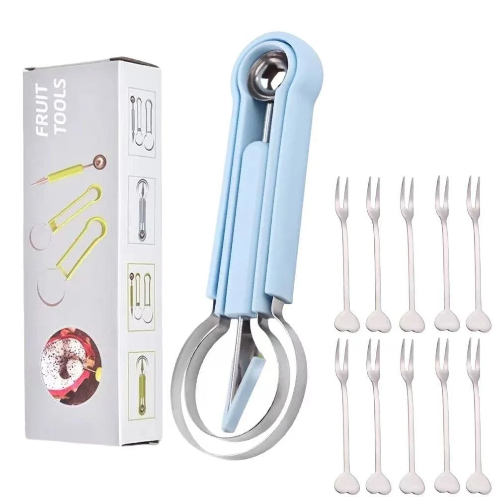 Three-in-one Fruit Slicer Suitable Slicing Scooping Carving Fruits It Zpaxo blue B