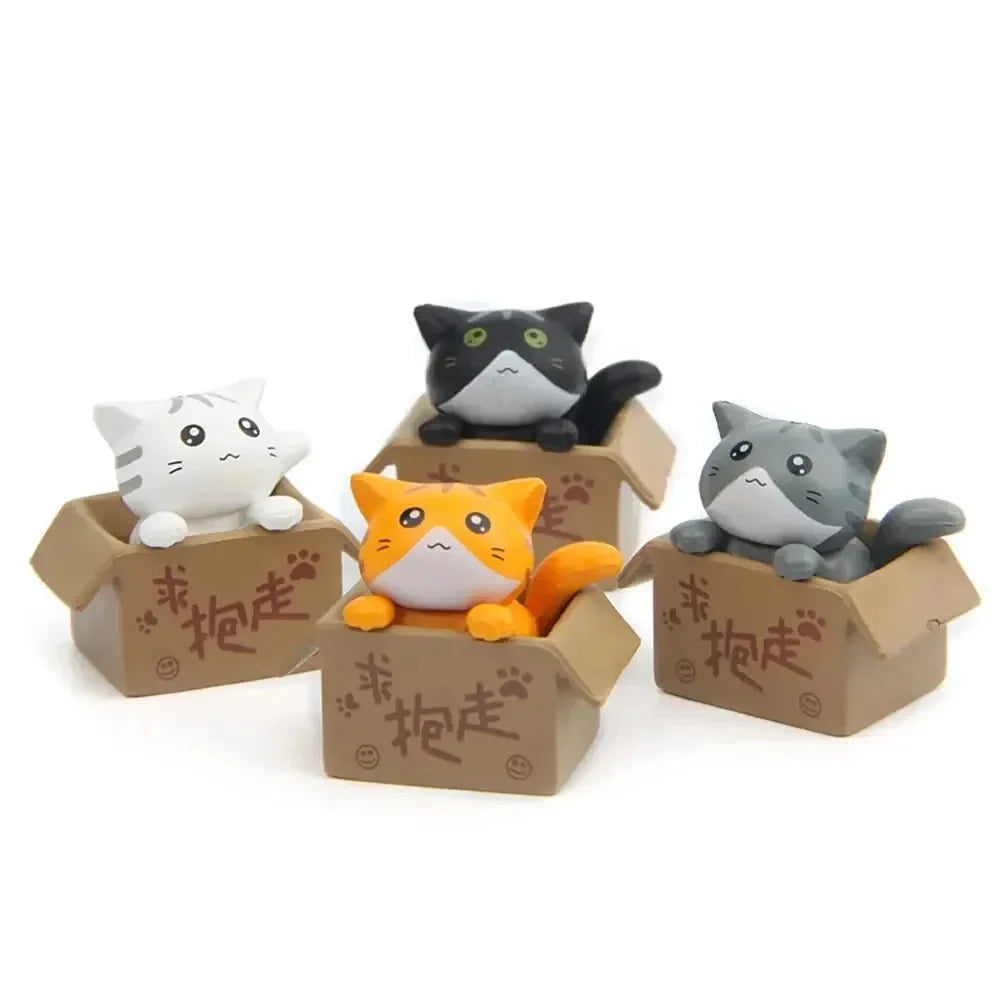 4pcs Mini Cat Ornament Garden Kitten Statue Gift For Kids Children Baby Room Cute Kawaii Toy Miniature Figurines Home Decoration Zpaxo one-set