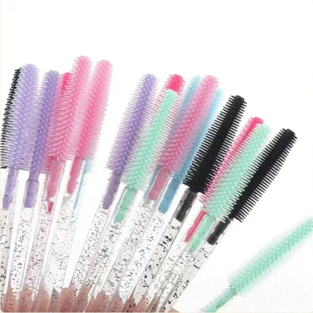 50pcs Crystal Silicone Eyelash Brush Lash Makeup Brushes Eyebrow Comb Eyelashes Extension Spoolie Microbrush Cosmetics Tool Zpaxo