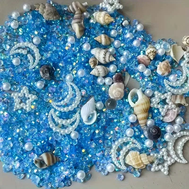 1Box Ocean Style Epoxy Resin Filling DIY Star Moon Conch Shaped Crystal Epoxy Resin Filling Nail Glitter Decorations Zpaxo