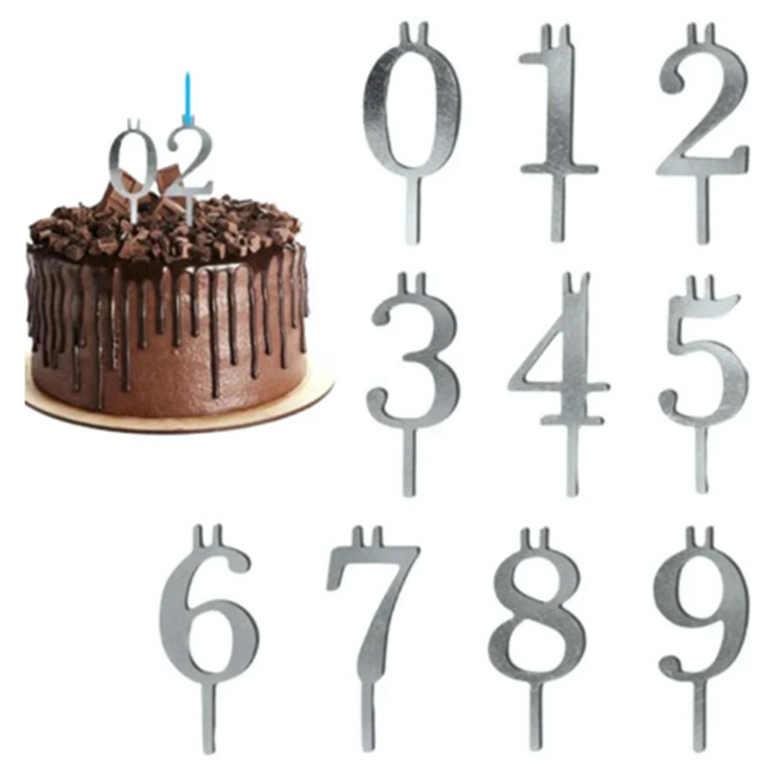 Reusable Digital Birthday Cake Candle Holders Stainless Steel Numeric