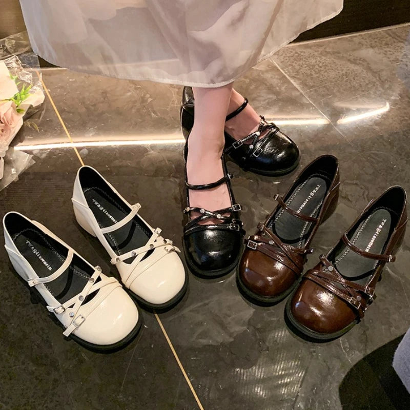 Spring Autumn Women's Solid Round Closed Toe Comfortable Mid Heel Zpaxo