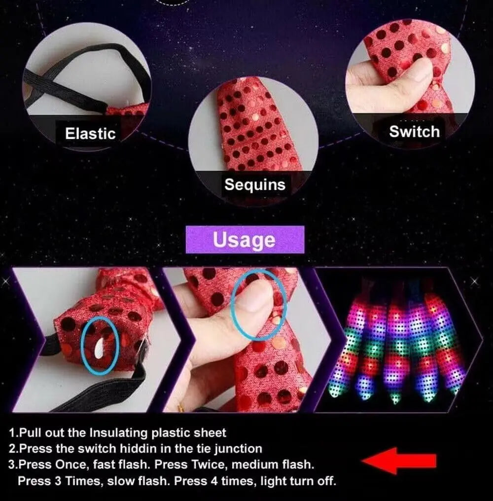 LED Light Up Sequin Necktie Mens Bow Ties Tie Club Party Women