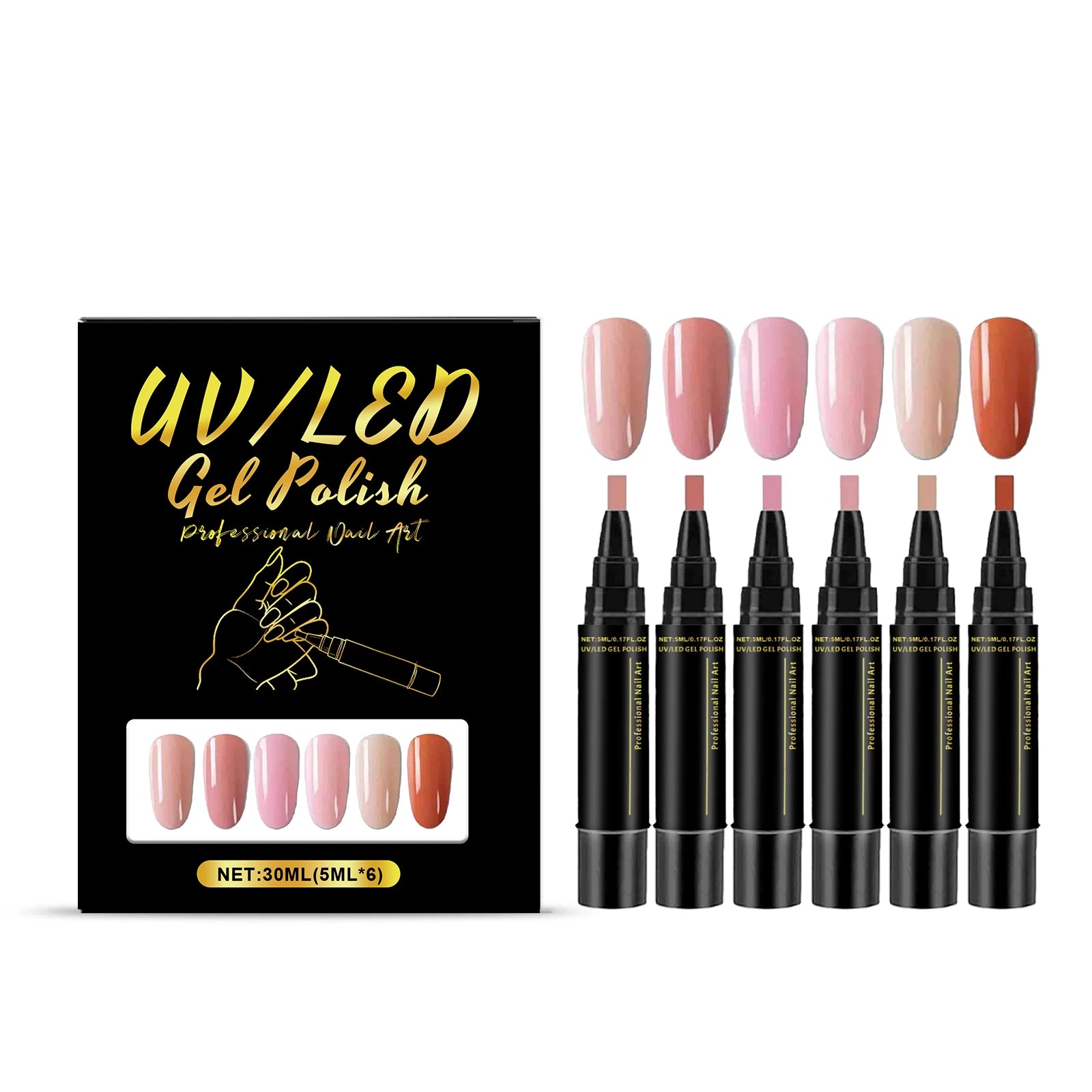 6-Color DIY Gel Nail Art Pen Set – High Pigment & Waterproof Gel Nail Art Pen Zpaxo B 30ml boxed
