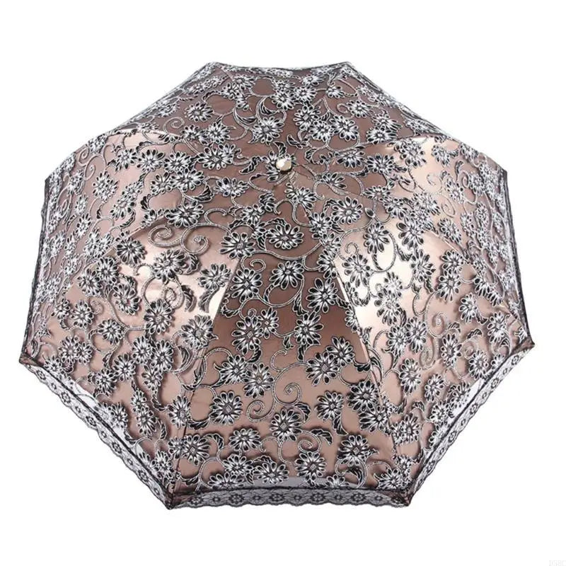 Luxury Flower Umbrella Rain Women 3 Folding Double Layer Parasol Zpaxo Black CN