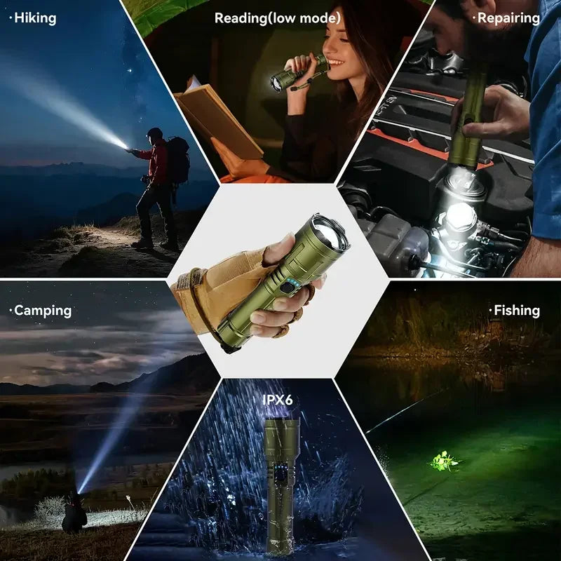 ZHIYU Zoomable LED Flashlight USB-C Rechargeable & Power Bank