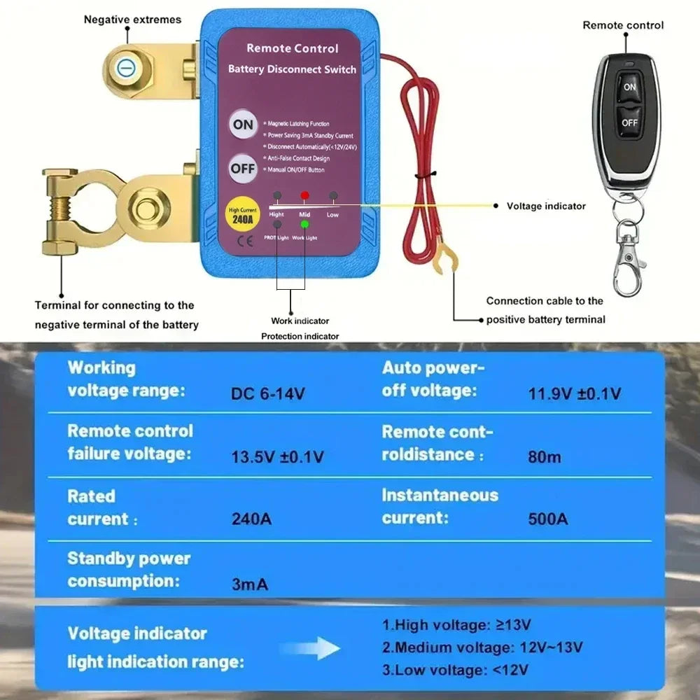 12V 240A Battery Disconnect Power Switch Remote Control Car Truck RV Zpaxo
