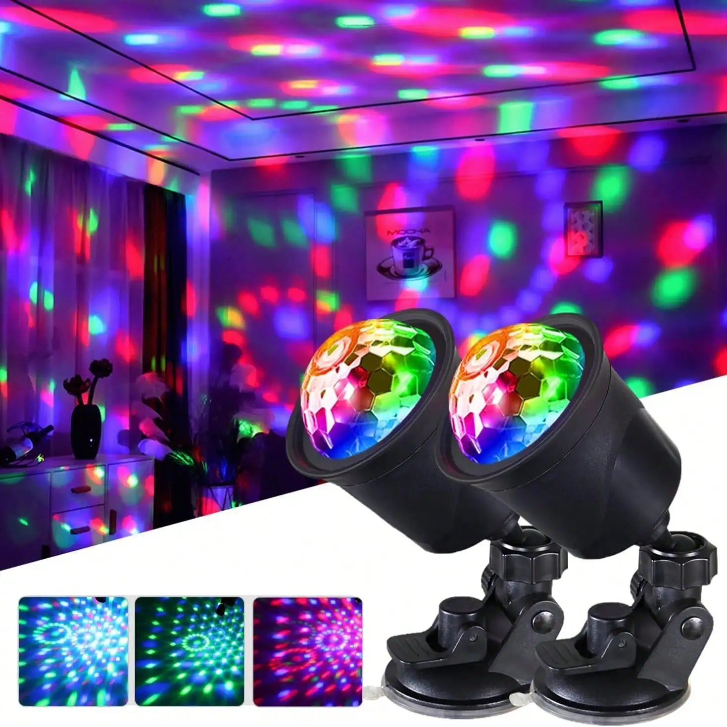 2 Rechargeable Disco Ball Lights Portable Voice-activated Party USB
