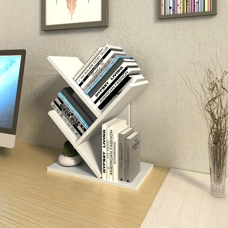Tree Bookshelf 3-Tier Wood Small Mini Book Shelf Office Home School