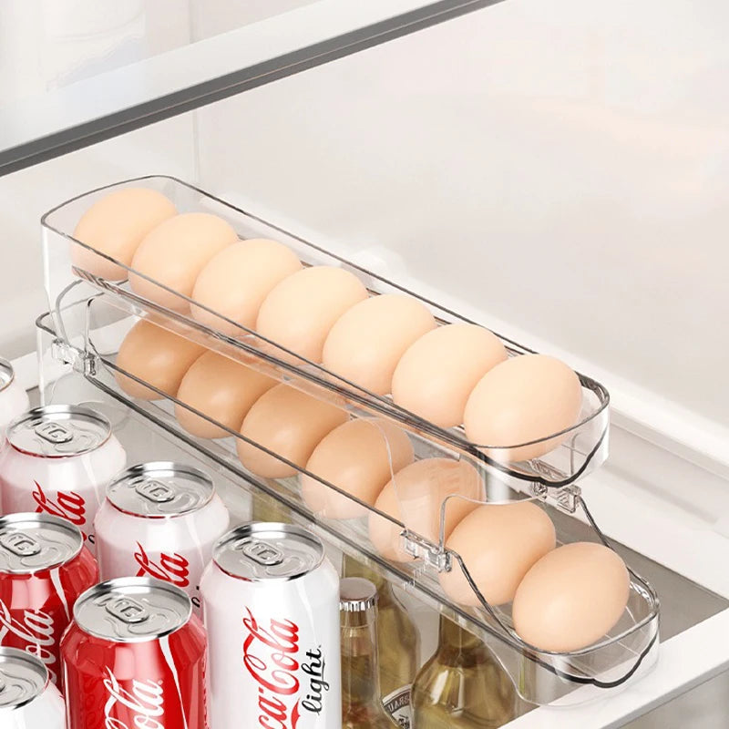2-Tier Automatic Rolling Egg Dispenser Stair-style Storage Organizer