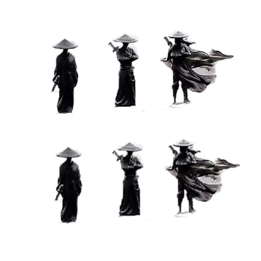 6Pcs/set Creative Mini Chinese Swordsman Figure Exquisite Ancient Car Statue Ornament Cartoon Swordsman Miniatures Office Zpaxo 6Pcs-set