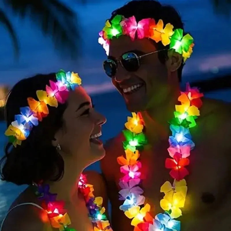 LED Hawaii Leis Flower Wreath Glow Necklace Dark Suitable Birthday