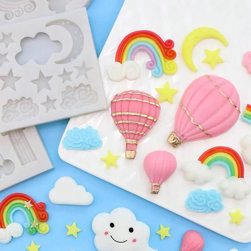Hot Air Balloon Rainbow Cloud Silicone Mold Cake Decorating Fondant Chocolate Candy Sugar Craft Gum Paste Cupcake Topper Mold Zpaxo