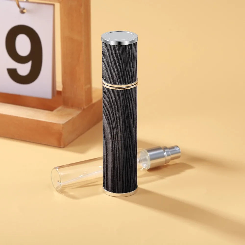 Portable PU Leather Perfume Bottle Leak-proof Spray Wood Grain Zpaxo Black