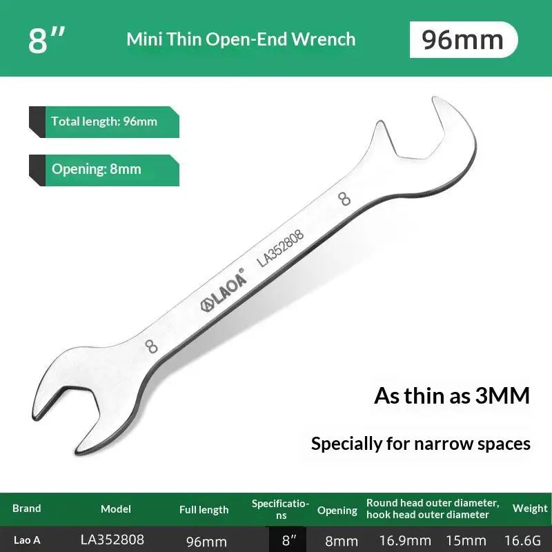 Stainless Steel Super Thin Double Open-End Wrench, Dual-Function, Sizes from 5 to 11mm Zpaxo A5