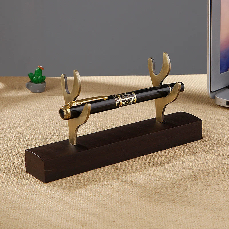 Solid Wood Metal Antler Pen Holder – Desktop Organizer Stand