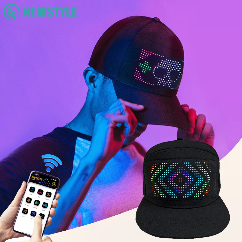 LED Hat Light Display Screen DIY Smart Pixel Matrix Baseball Hat Rechargeable Bluetooth APP Control Hip Hop Street Party Decor Zpaxo