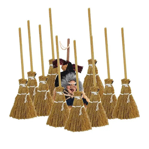 Halloween Witch Broom Pack Of 10 Miniature Witch Broom Decor Dollhouse Room Scenery Layout Restaurant Door Indoor Outdoor Decor Zpaxo