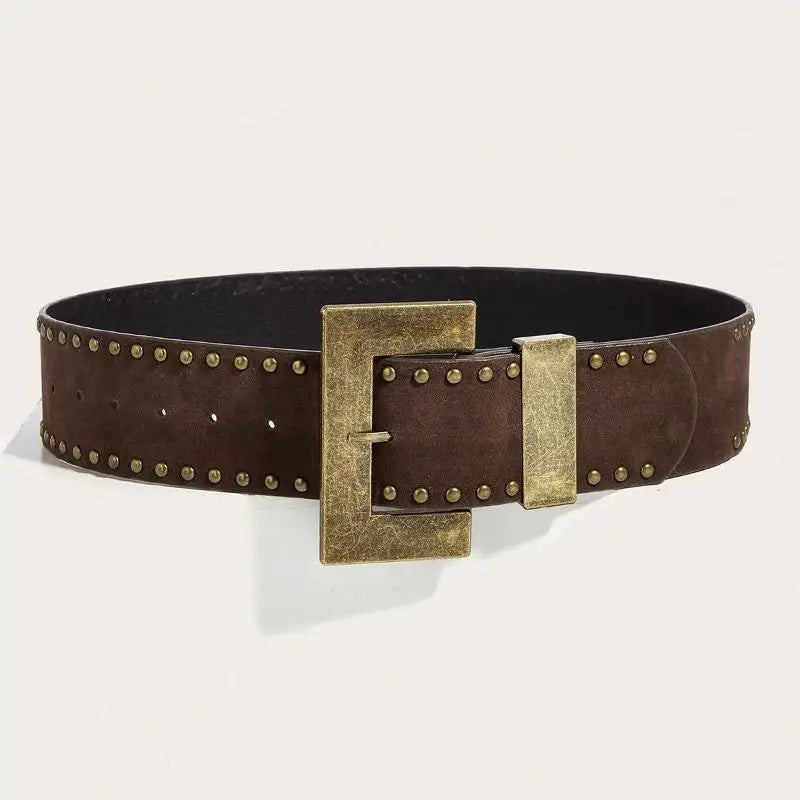 Retro Suede Rivet Belt Punk Gothic Western Cowgirl Wide Cummerbunds Zpaxo