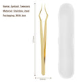 New Silver Gold Lash Extension Tweezers Anti Slip Stainless Steel Curved Tip Tweezers High Precision Nail Art Makeup Beauty Tool Zpaxo Gold With box