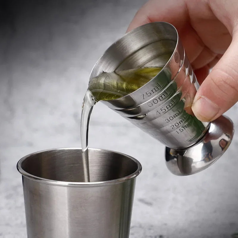  1pc 75ML Stainless Steel Measuring Cup Cocktail Tools Mixing Drink Accessories Three Scale Wine Measuring Cups For Home Party Zpaxo