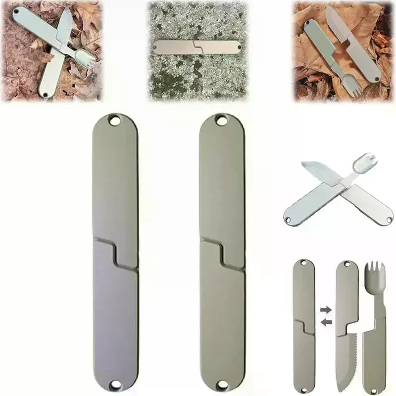 2 In 1 Fork Spoon Outdoor Tableware Multifunction Stainless Steel Flatware Camping Hiking Picnic Utensils Set Combo For Outdoor Zpaxo