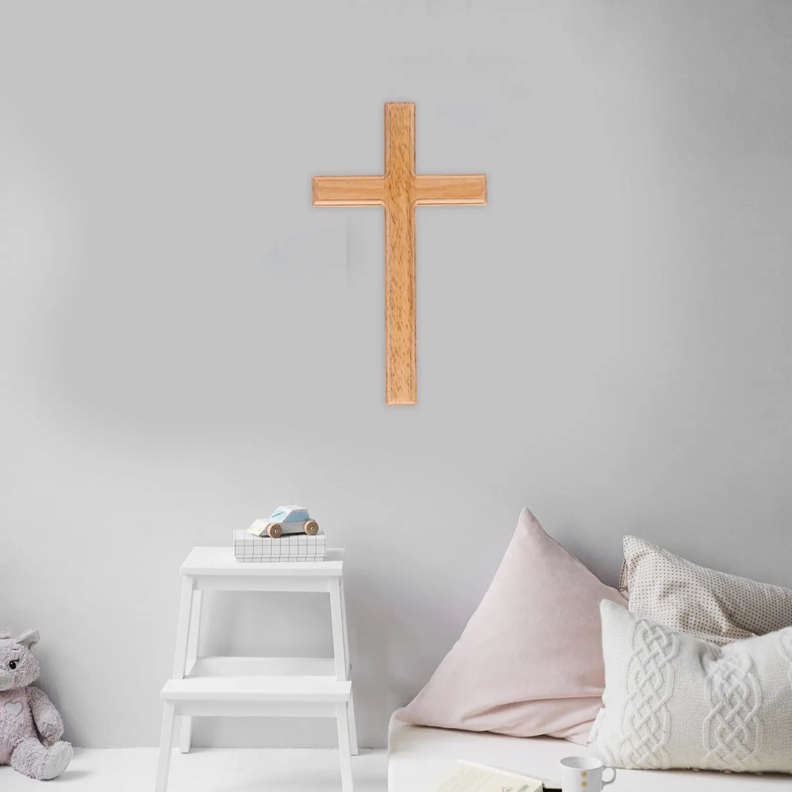 Wooden Wall Cross Decor Medium Round Edges Smooth Surface Safe