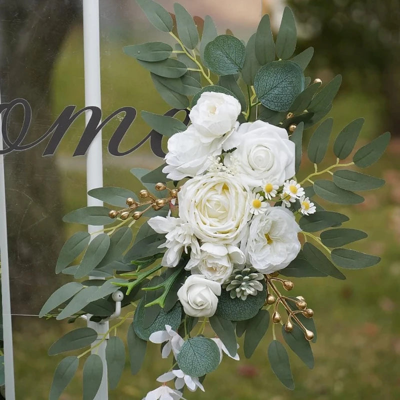 White Faux Arch Flower 2 Wedding Welcome Signs Floral Swag Reception