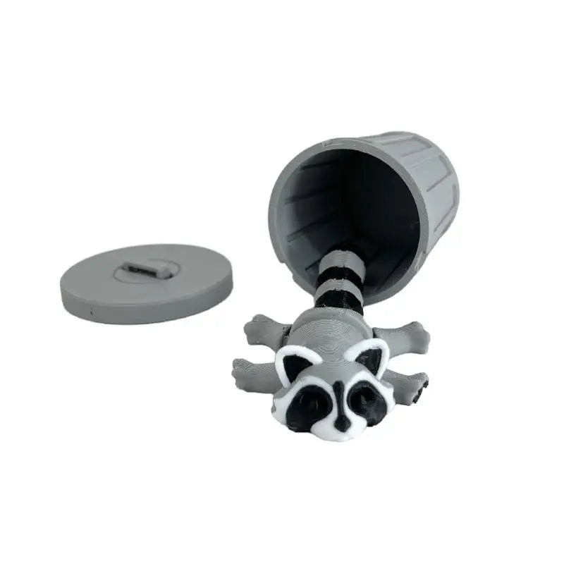 3D Printed Articulated Raccoon Fidget Toy & Trash Can Set