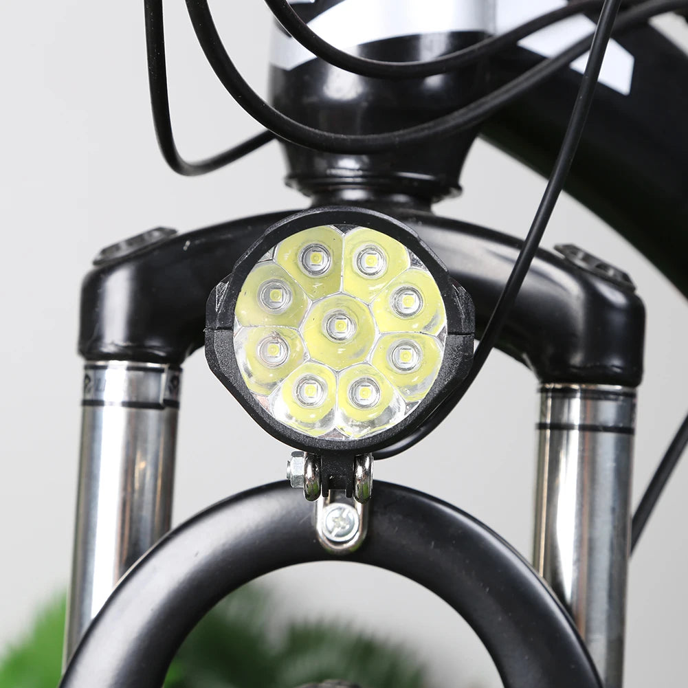 E-Bike Horn Light 36V 48V 60V Electric 9LED Bicycle Headlight 18W 2in1 Horn and Light Switch Scooter Safety Bike Flashlight Zpaxo